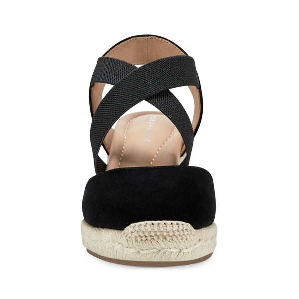 Easy Spirit Meza Espadrille Wedge Sandals Black Suede