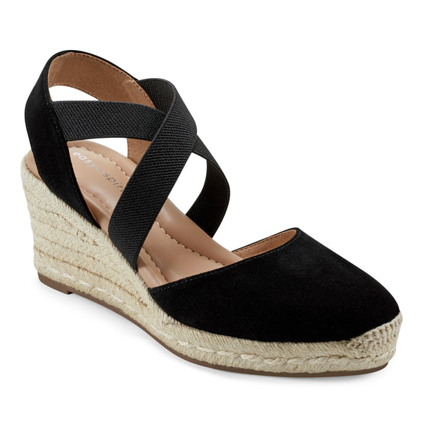 easy spirit Meza Espadrille Wedge Sandals Black Suede