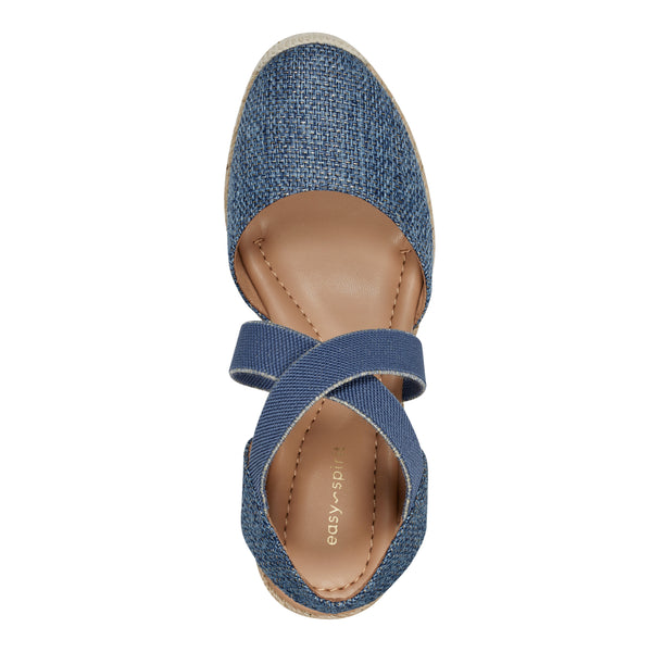 Easy Spirit Meza Espadrille Wedge Sandals Blue Raffia