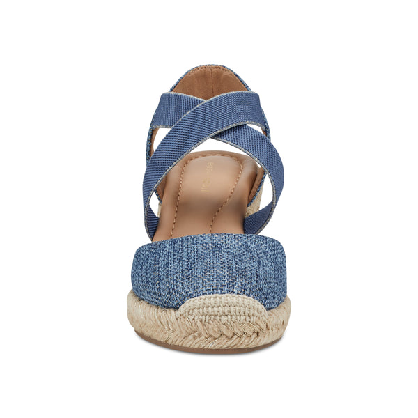 Easy Spirit Meza Espadrille Wedge Sandals Blue Raffia