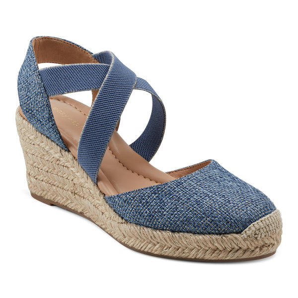 easy spirit Meza Espadrille Wedge Sandals Blue Raffia