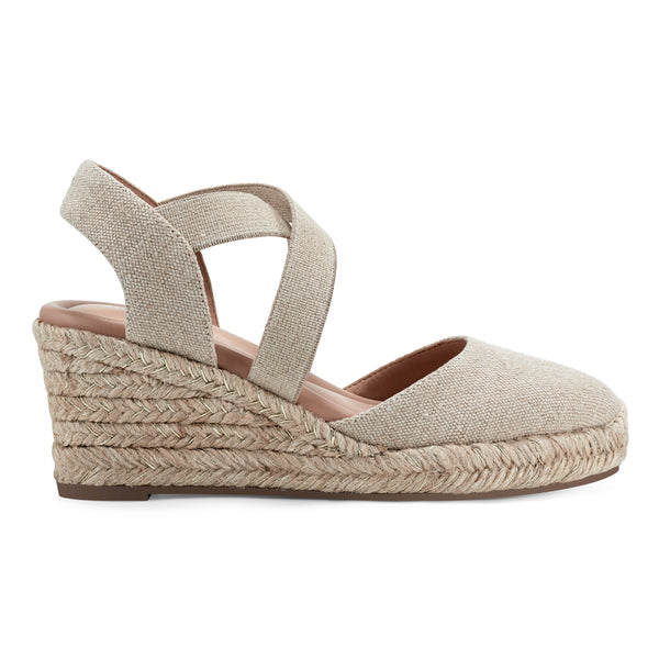 Easy Spirit Meza Espadrille Wedge Sandals Natural Metallic