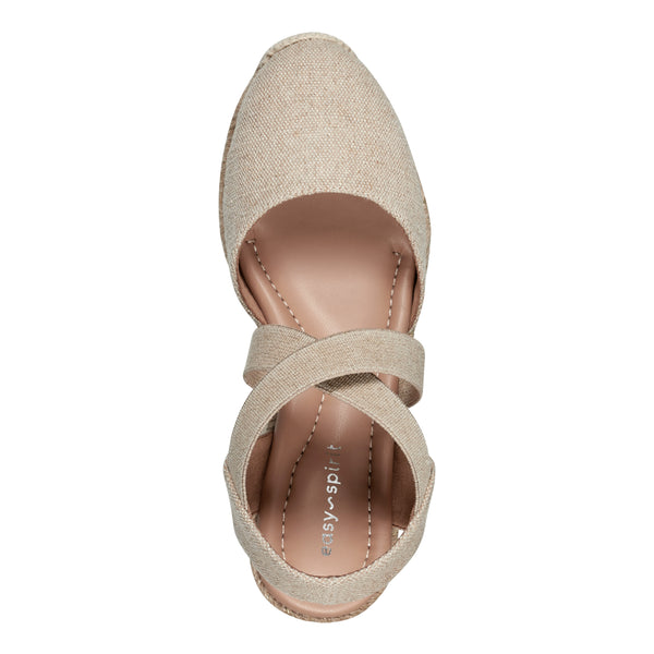 Easy Spirit Meza Espadrille Wedge Sandals Natural Metallic