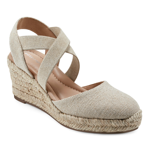 Easy Spirit Meza Espadrille Wedge Sandals Natural Metallic
