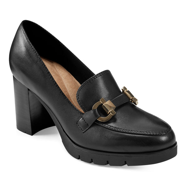 easy spirit Mirror Lug Sole Dress Pumps Black Leather