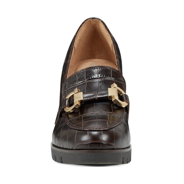 Easy Spirit Mirror Lug Sole Dress Pumps Brown Croco Leather