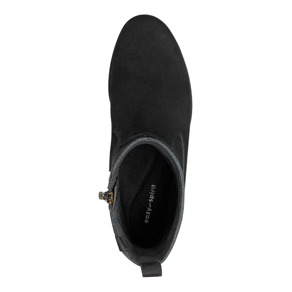 Easy Spirit Morgan Lug Sole Casual Booties Black Nubuck Leather