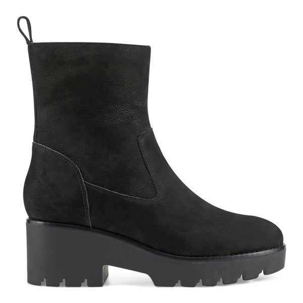 Easy Spirit Morgan Lug Sole Casual Booties Black Nubuck Leather