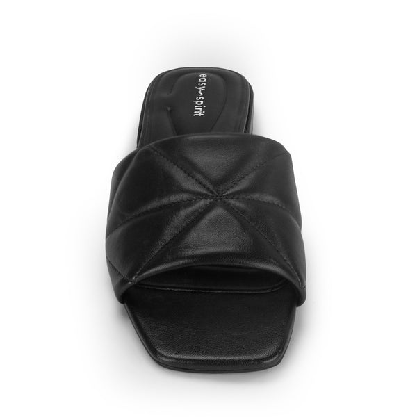 Easy Spirit Quincie Flat Slide Sandals Black Leather