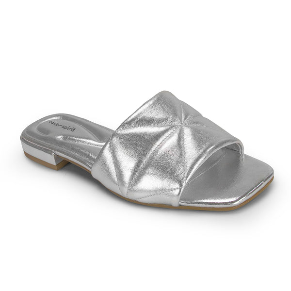 easy spirit Quincie Flat Slide Sandals Silver Leather