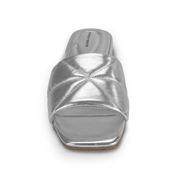 Easy Spirit Quincie Flat Slide Sandals Silver Leather