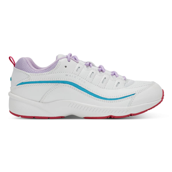 Easy Spirit Romy Walking Shoes White Leather/Blue/Purple