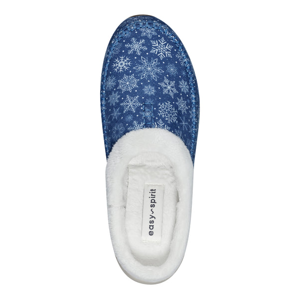 Easy Spirit Travelfurr Clogs Dark Blue Snowflake Print