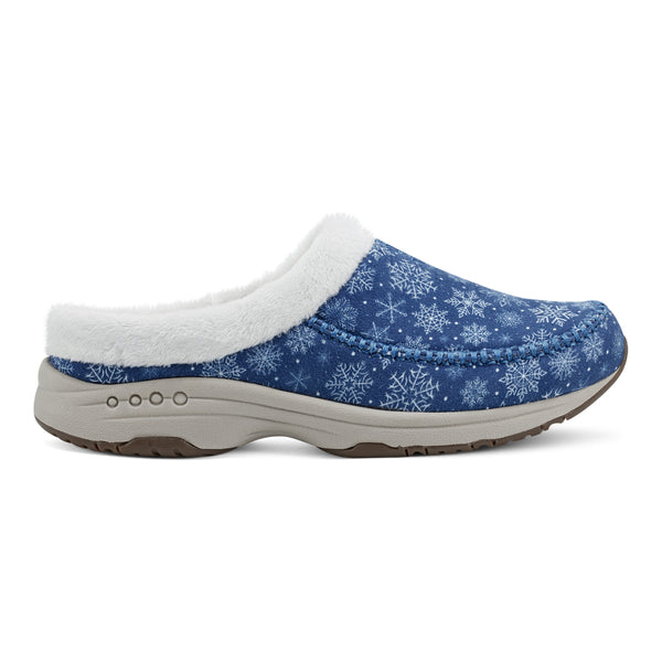 Easy Spirit Travelfurr Clogs Dark Blue Snowflake Print