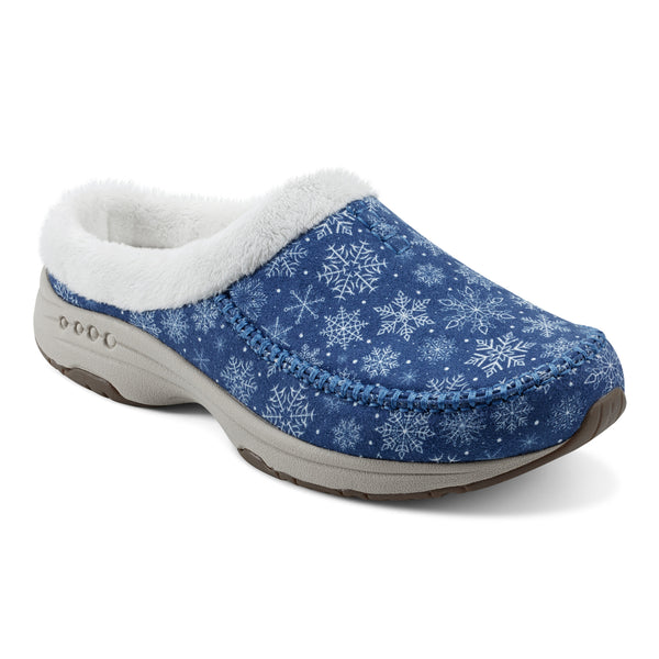 easy spirit Travelfurr Clogs Dark Blue Snowflake Print