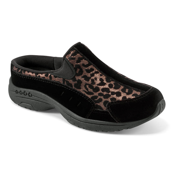 Easy Spirit Traveltime Clogs Black Velvet/Leopard Print