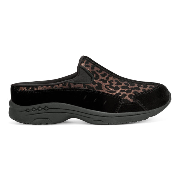 Easy Spirit Traveltime Clogs Black Velvet/Leopard Print