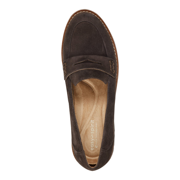 Easy Spirit Velia Casual Slip On Loafers Dark Brown Suede