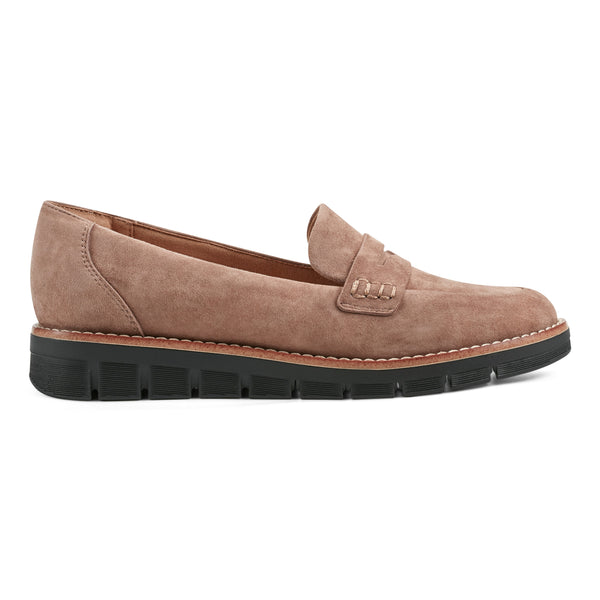 Easy Spirit Velia Casual Slip On Loafers Taupe Suede